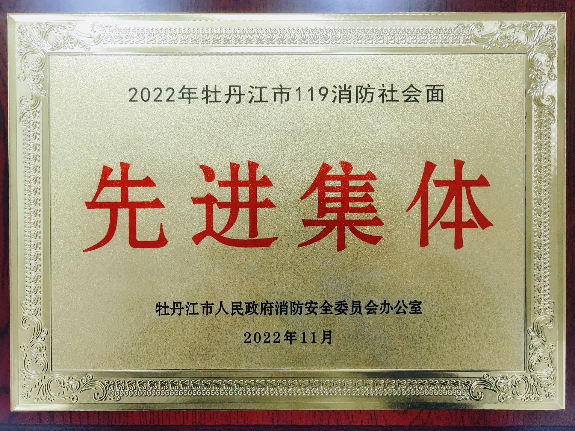 友搏藥業榮獲“2022年牡丹江市119消防社會面先進集體”稱號